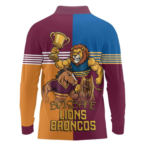 Brisbane Pride Lions and Broncos Long Sleeve Polo Shirt - Aussie Hoodie