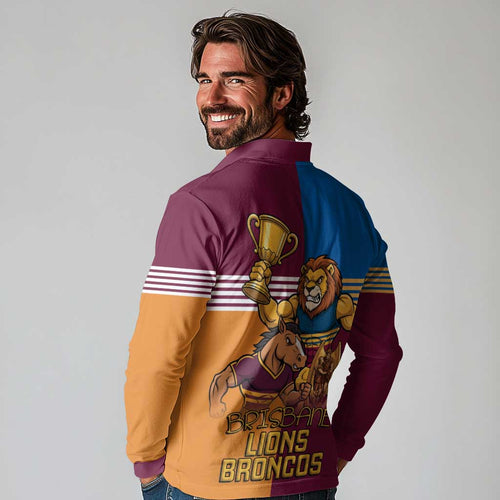 Brisbane Pride Lions and Broncos Long Sleeve Polo Shirt - Aussie Hoodie