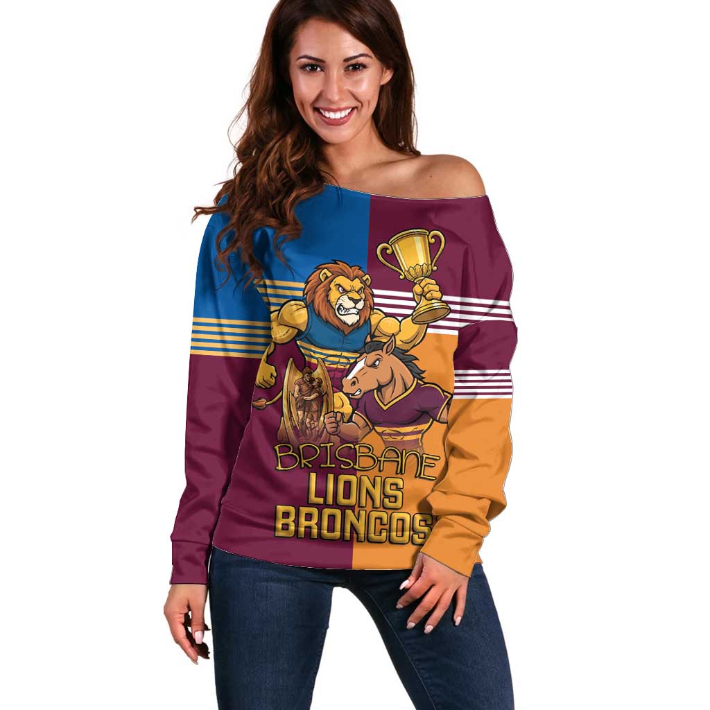 Brisbane Pride Lions and Broncos Off Shoulder Sweater - Aussie Hoodie
