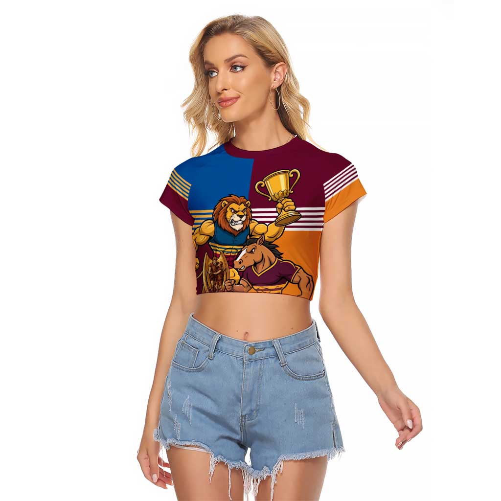 Brisbane Pride Lions and Broncos Raglan Cropped T Shirt - Aussie Hoodie