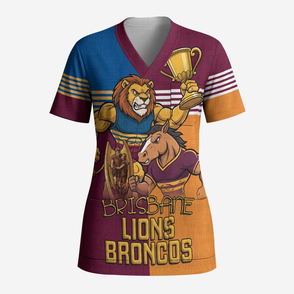 Brisbane Pride Lions and Broncos Scrub Top - Aussie Hoodie