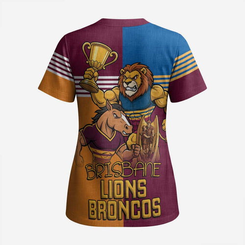 Brisbane Pride Lions and Broncos Scrub Top - Aussie Hoodie
