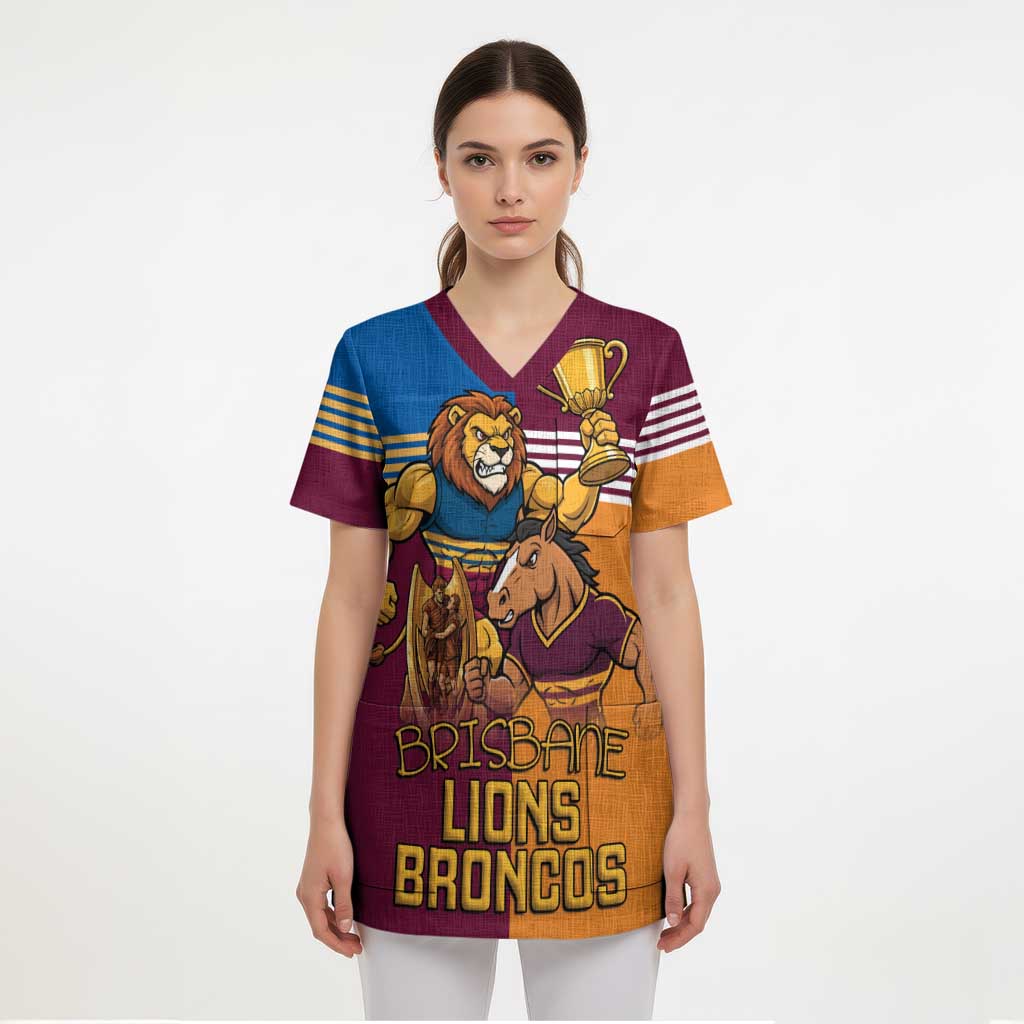 Brisbane Pride Lions and Broncos Scrub Top - Aussie Hoodie