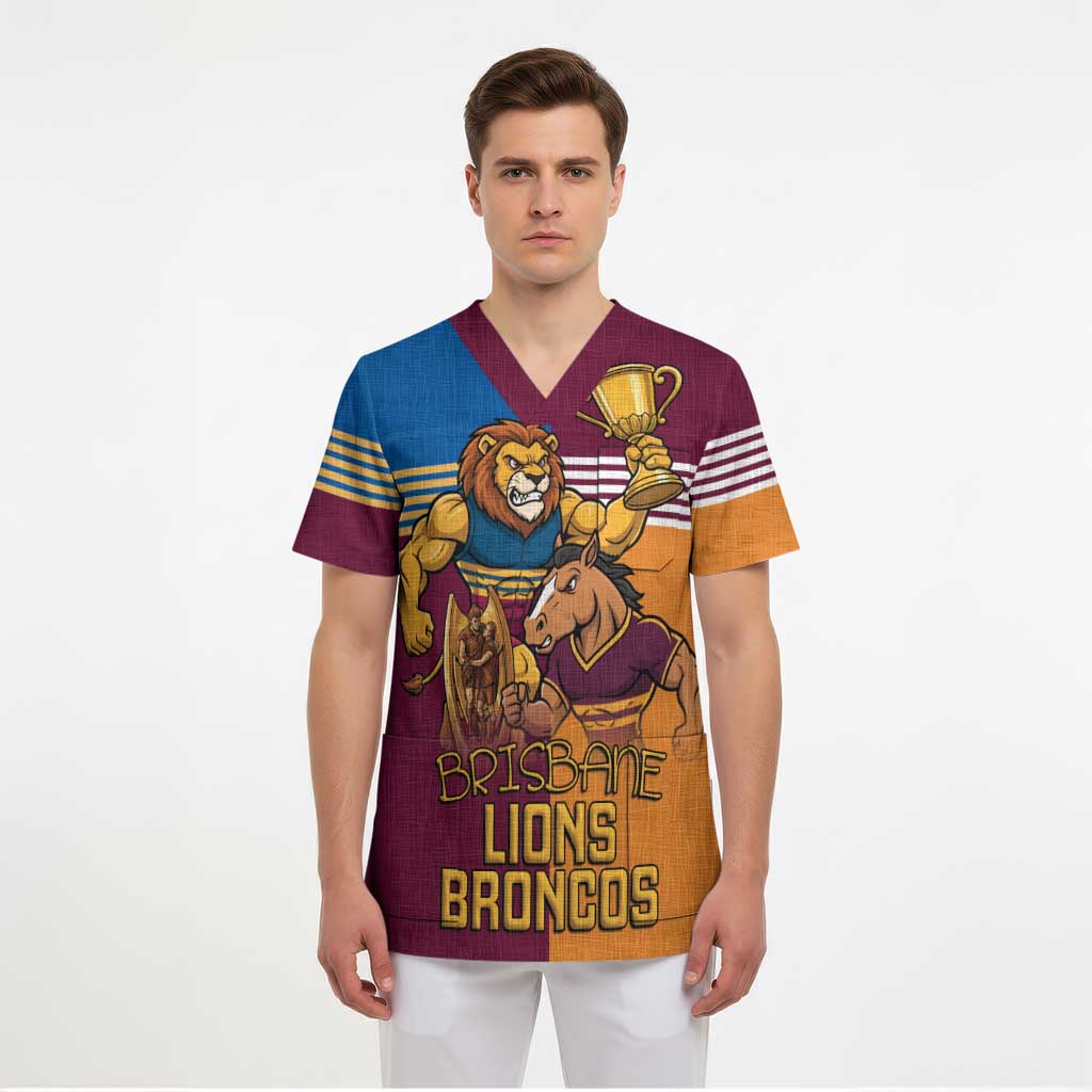 Brisbane Pride Lions and Broncos Scrub Top - Aussie Hoodie