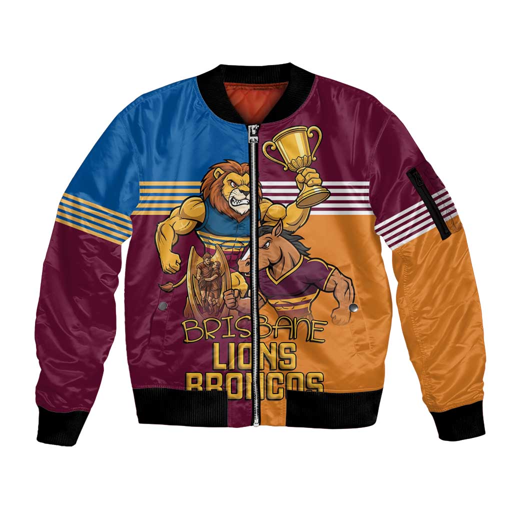 Brisbane Pride Lions and Broncos Sleeve Zip Bomber Jacket - Aussie Hoodie