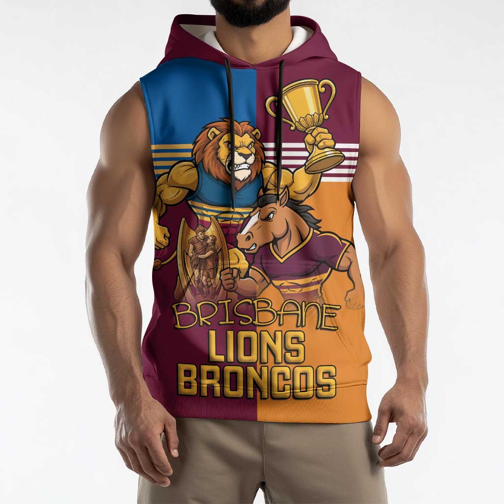 Brisbane Pride Lions and Broncos Sleeveless Hoodie - Aussie Hoodie