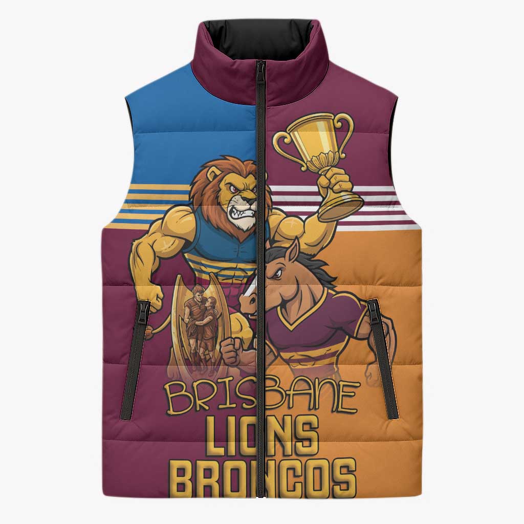 Brisbane Pride Lions and Broncos Sleeveless Puffer Jacket - Aussie Hoodie