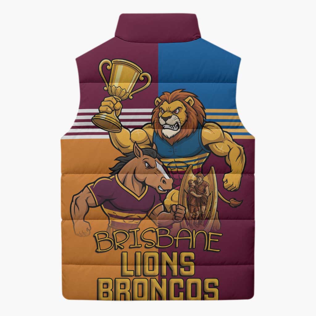Brisbane Pride Lions and Broncos Sleeveless Puffer Jacket - Aussie Hoodie