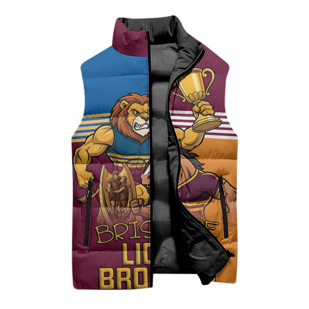 Brisbane Pride Lions and Broncos Sleeveless Puffer Jacket - Aussie Hoodie