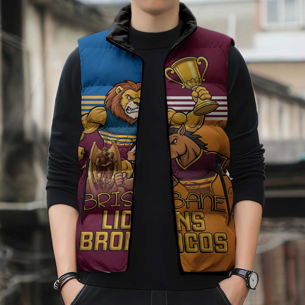 Brisbane Pride Lions and Broncos Sleeveless Puffer Jacket - Aussie Hoodie
