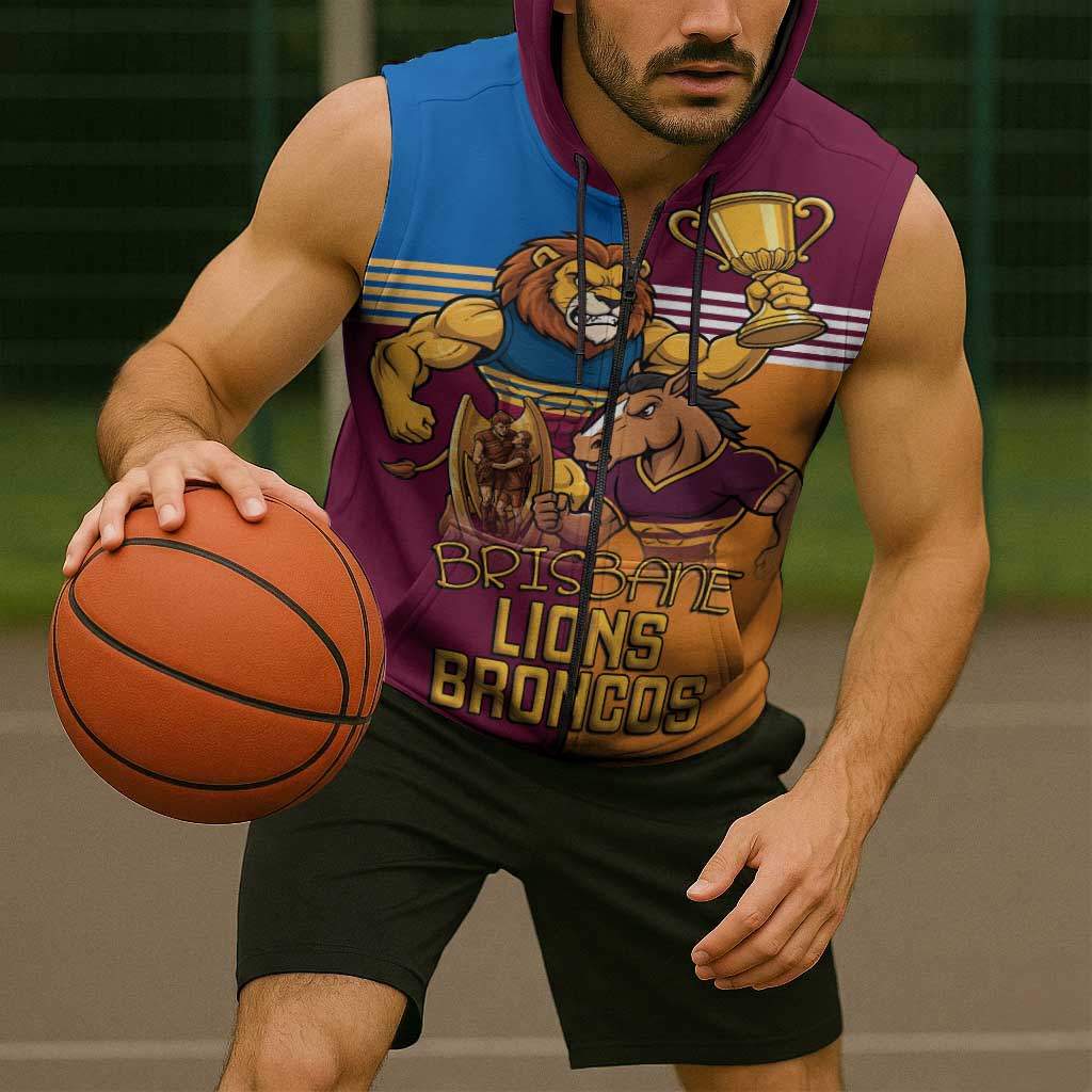 Brisbane Pride Lions and Broncos Sleeveless Zip Hoodie LT9