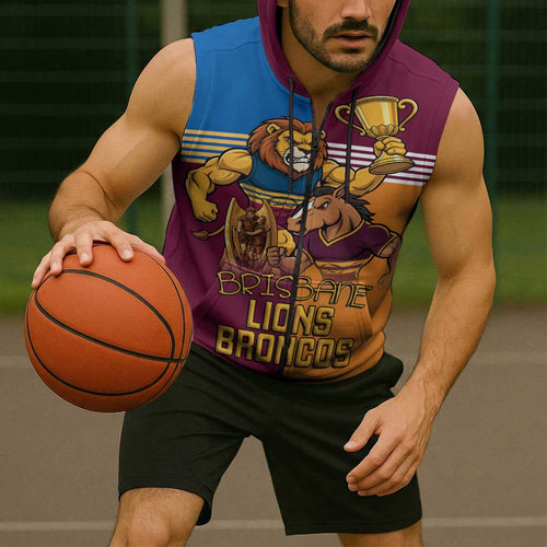 Brisbane Pride Lions and Broncos Sleeveless Zip Hoodie LT9