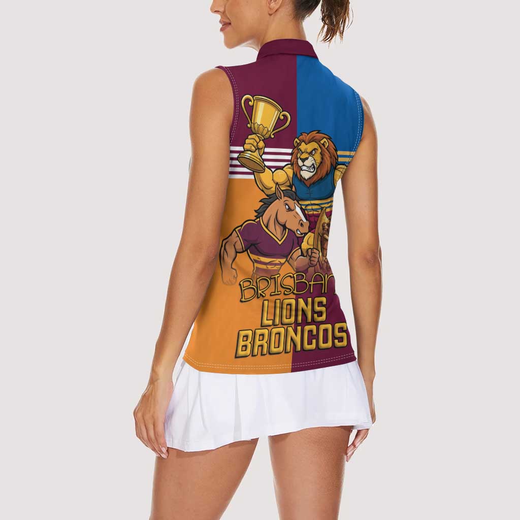 Brisbane Pride Lions and Broncos Women Sleeveless Polo Shirt - Aussie Hoodie