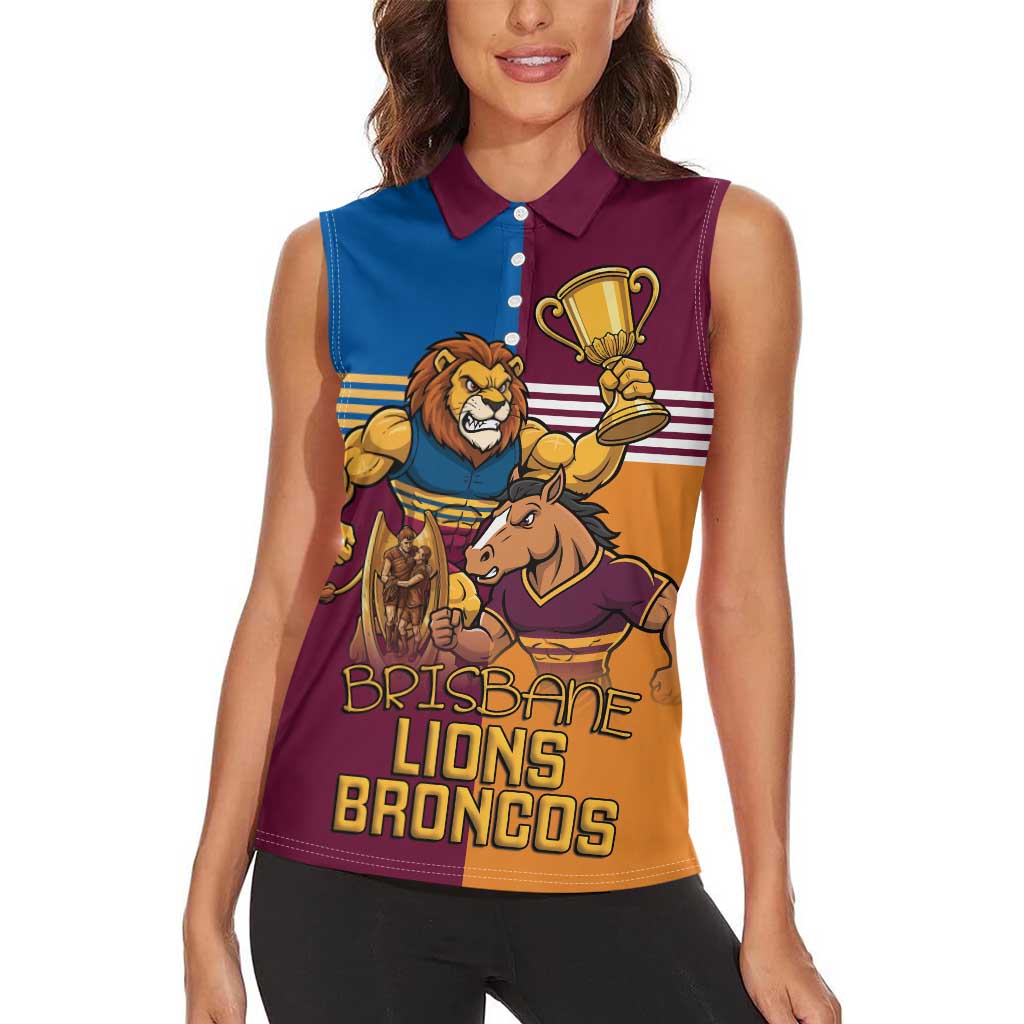 Brisbane Pride Lions and Broncos Women Sleeveless Polo Shirt - Aussie Hoodie