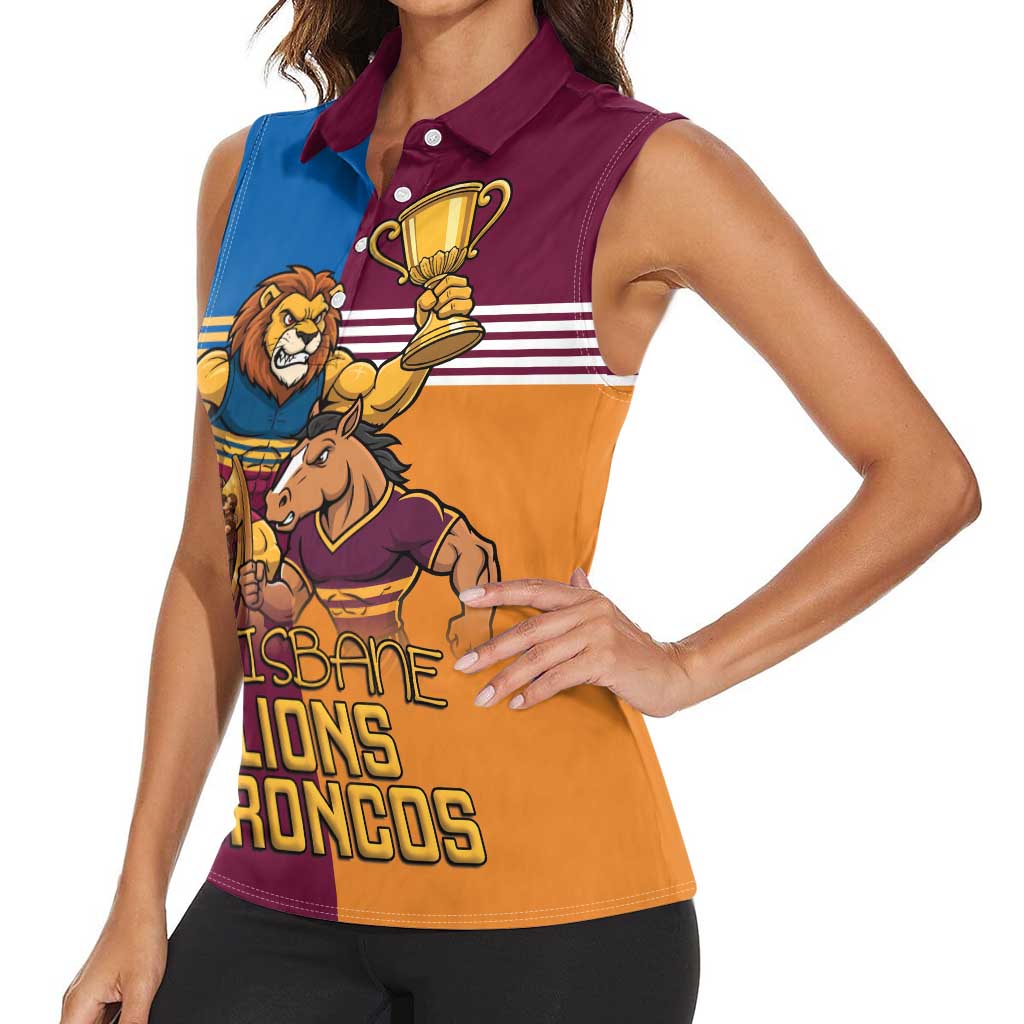Brisbane Pride Lions and Broncos Women Sleeveless Polo Shirt - Aussie Hoodie
