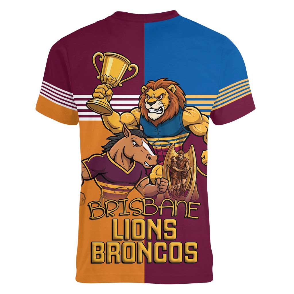Brisbane Pride Lions and Broncos Women V-Neck T-Shirt - Aussie Hoodie