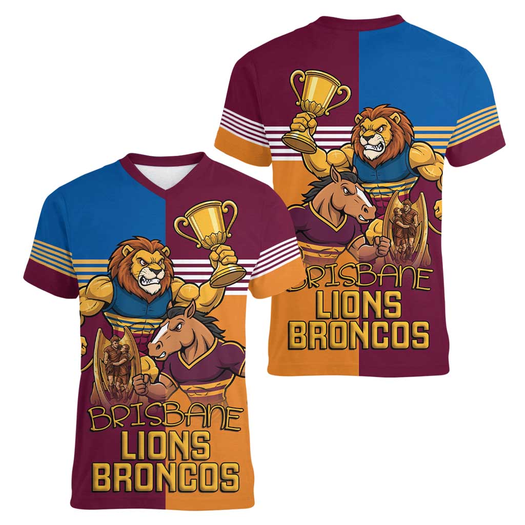 Brisbane Pride Lions and Broncos Women V-Neck T-Shirt - Aussie Hoodie
