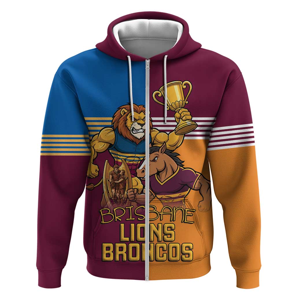 Brisbane Pride Lions and Broncos Zip Hoodie - Aussie Hoodie