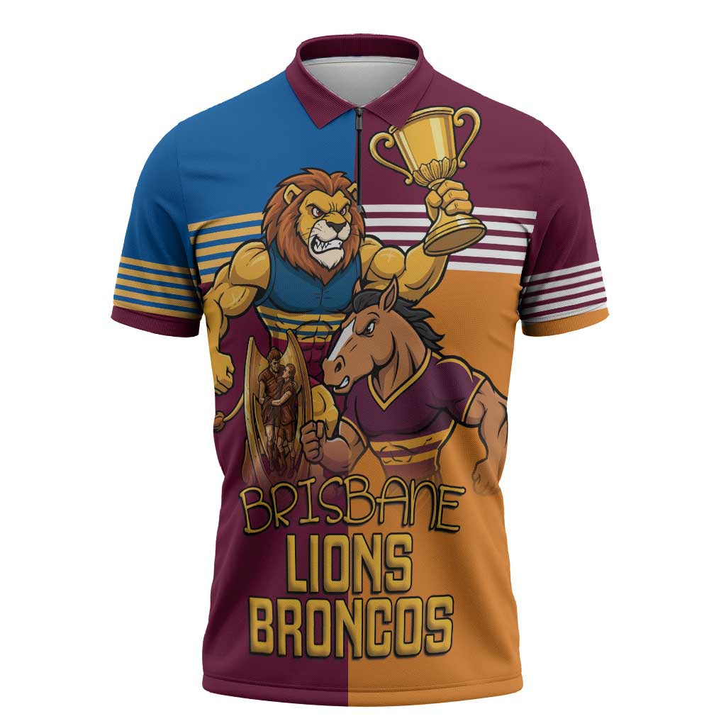 Brisbane Pride Lions and Broncos Zipper Polo Shirt - Aussie Hoodie