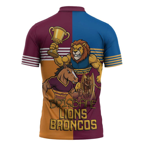 Brisbane Pride Lions and Broncos Zipper Polo Shirt - Aussie Hoodie