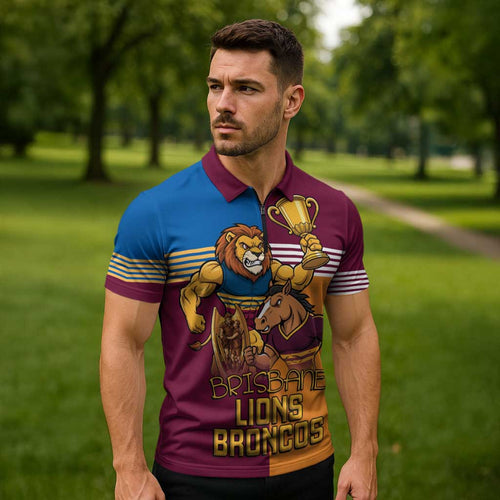 Brisbane Pride Lions and Broncos Zipper Polo Shirt - Aussie Hoodie
