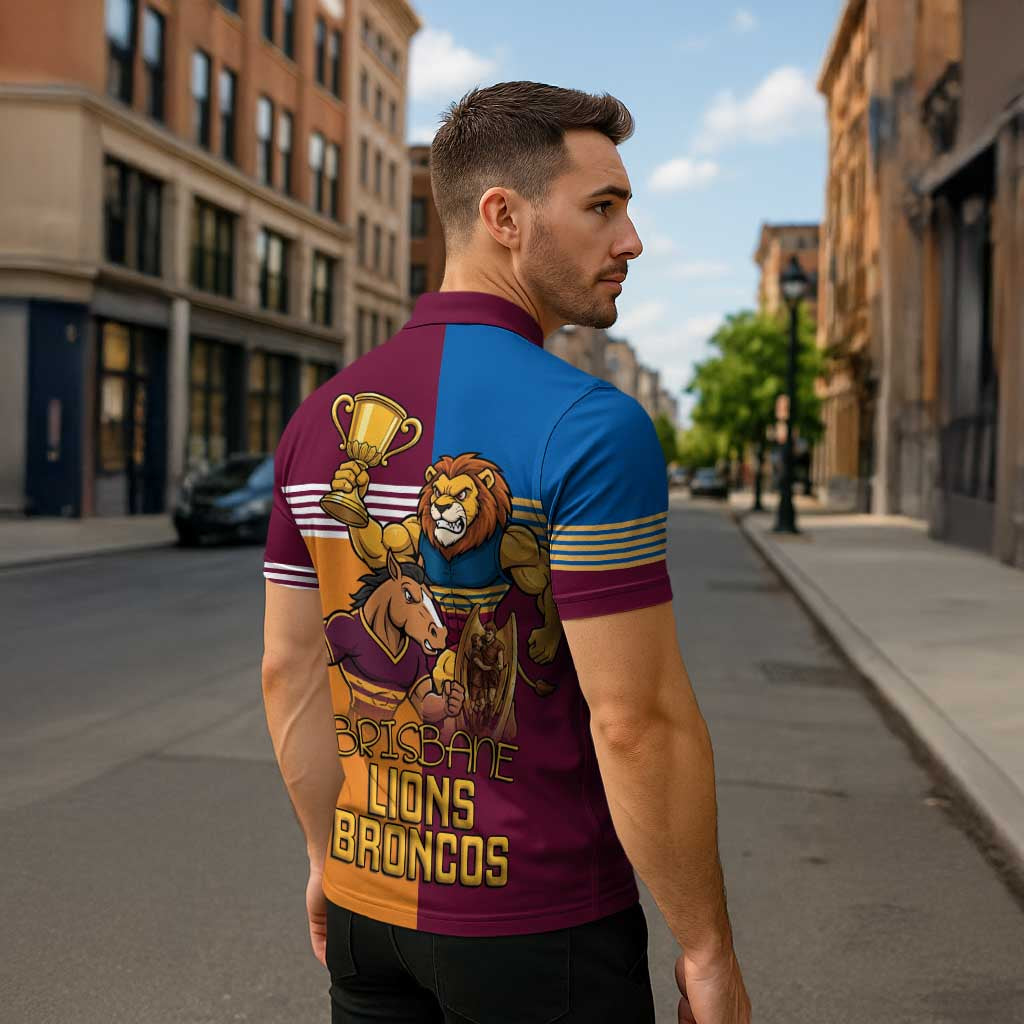 Brisbane Pride Lions and Broncos Zipper Polo Shirt - Aussie Hoodie