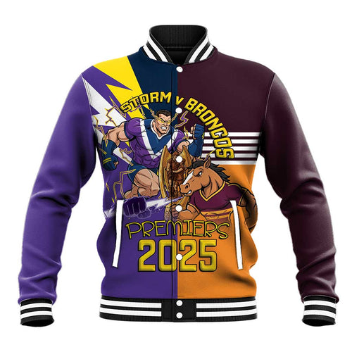 Personalised Rugby Storm vs Broncos Baseball Jacket Clash for the Crown - Aussie Hoodie