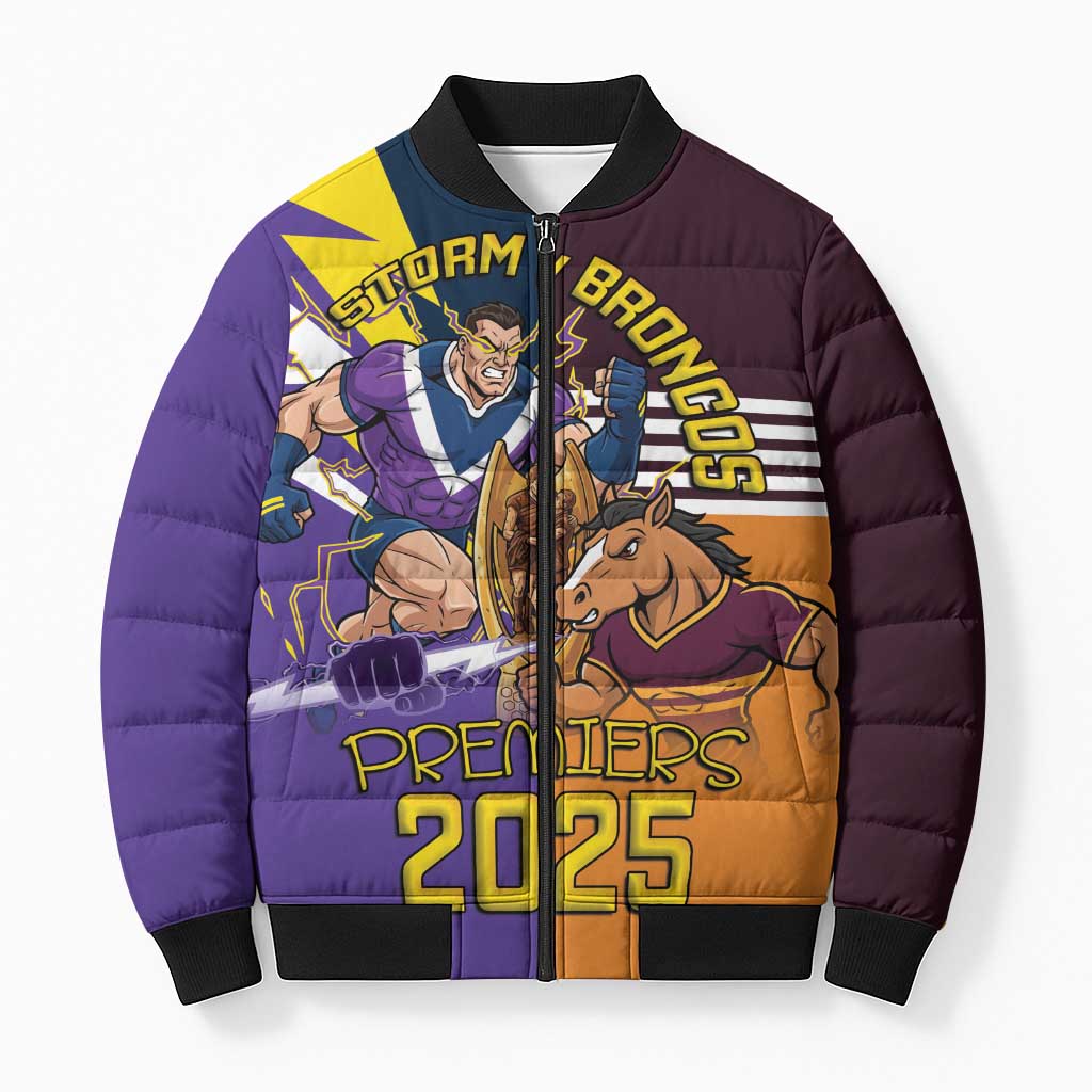 Personalised Rugby Storm vs Broncos Bomber Puffer Jacket Clash for the Crown - Aussie Hoodie