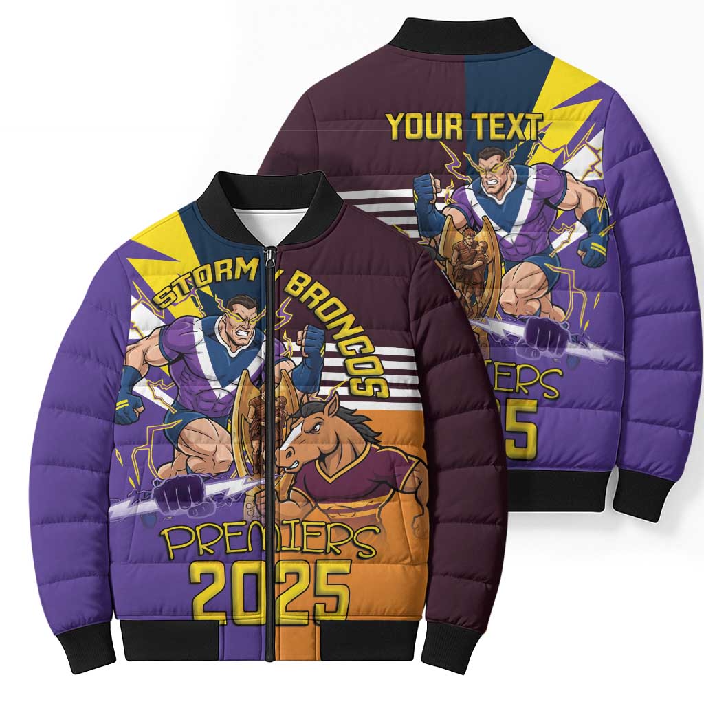 Personalised Rugby Storm vs Broncos Bomber Puffer Jacket Clash for the Crown - Aussie Hoodie