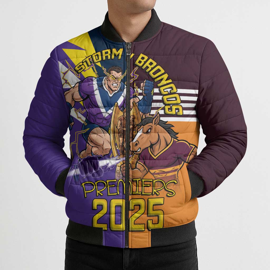 Personalised Rugby Storm vs Broncos Bomber Puffer Jacket Clash for the Crown - Aussie Hoodie
