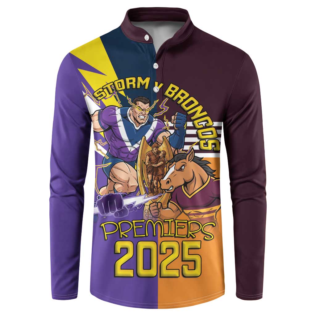 Personalised Rugby Storm vs Broncos Button Sweatshirt Clash for the Crown - Aussie Hoodie