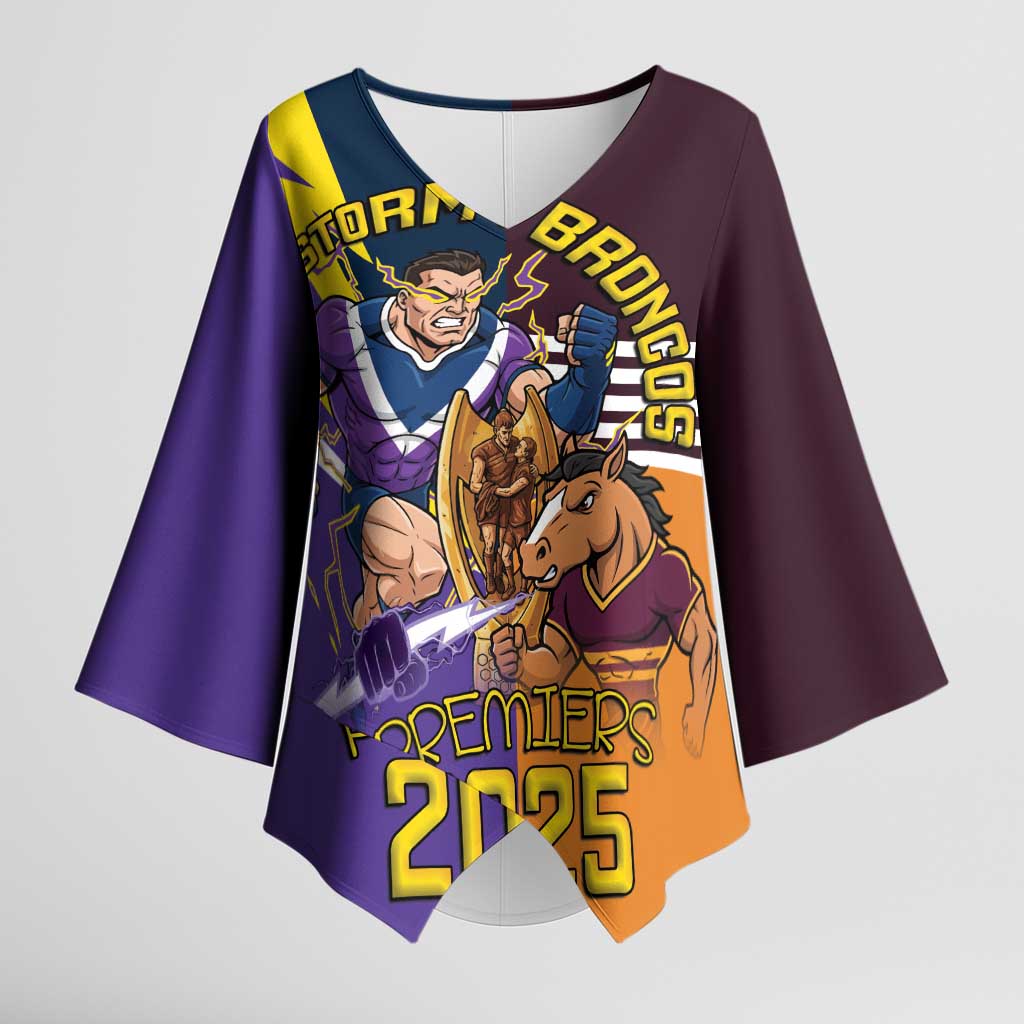 Personalised Rugby Storm vs Broncos Kimono Sleeve Blouse Clash for the Crown - Aussie Hoodie