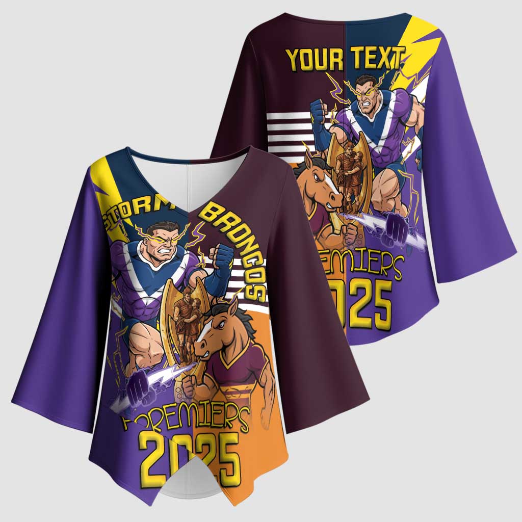 Personalised Rugby Storm vs Broncos Kimono Sleeve Blouse Clash for the Crown - Aussie Hoodie