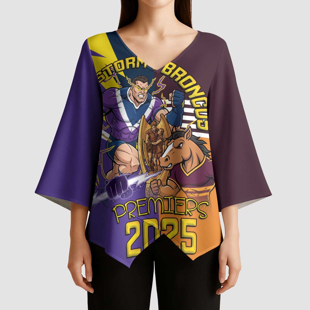 Personalised Rugby Storm vs Broncos Kimono Sleeve Blouse Clash for the Crown - Aussie Hoodie