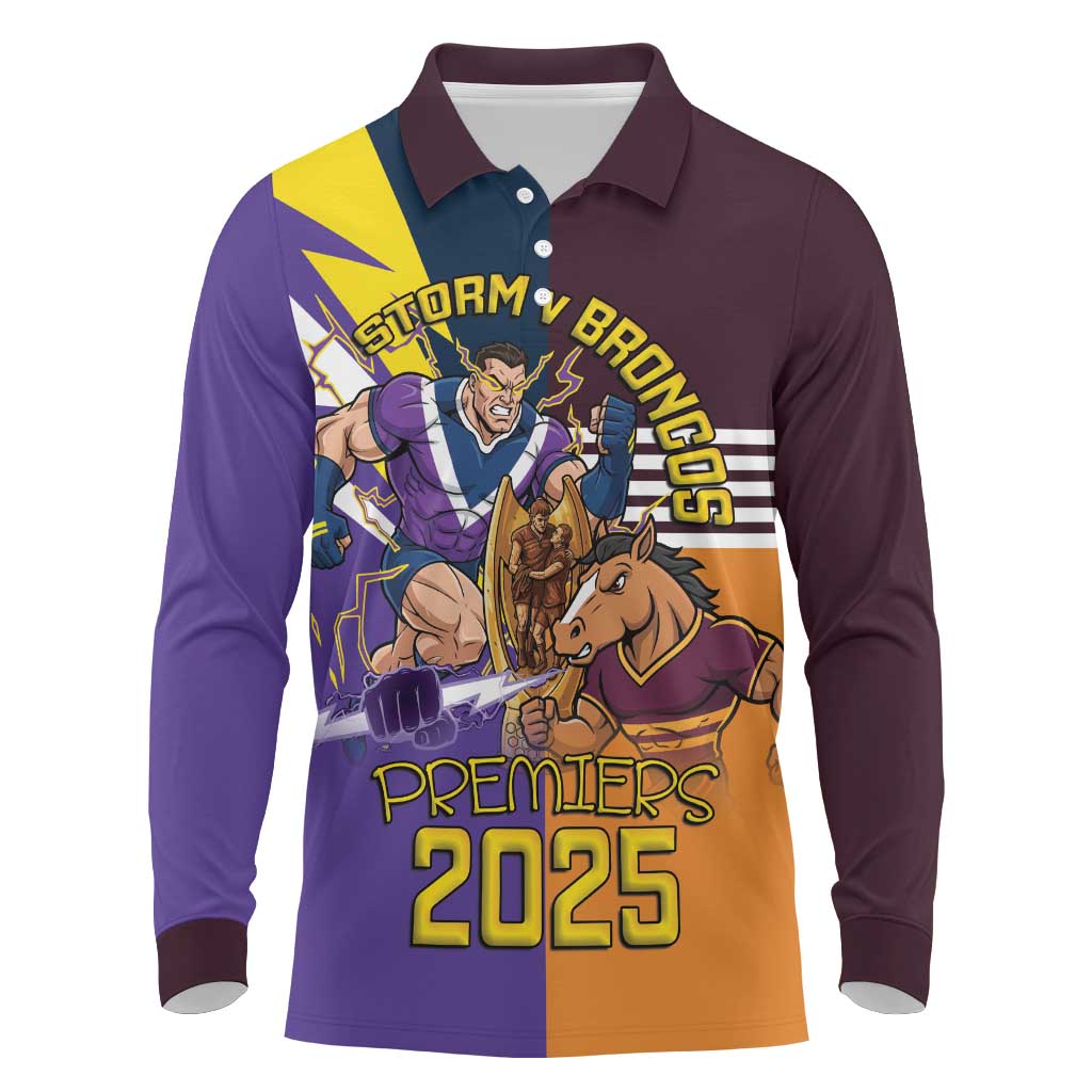 Personalised Rugby Storm vs Broncos Long Sleeve Polo Shirt Clash for the Crown - Aussie Hoodie