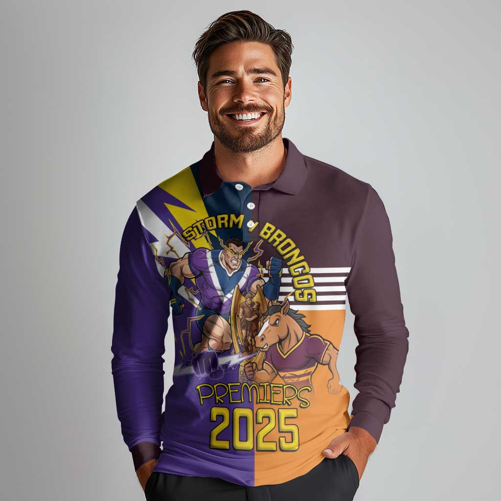 Personalised Rugby Storm vs Broncos Long Sleeve Polo Shirt Clash for the Crown - Aussie Hoodie