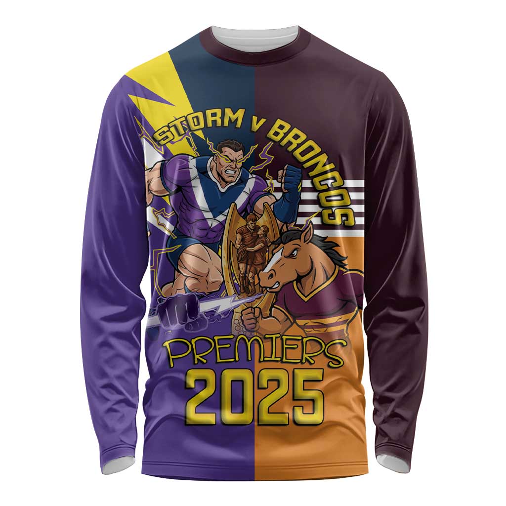 Personalised Rugby Storm vs Broncos Long Sleeve Shirt Clash for the Crown - Aussie Hoodie