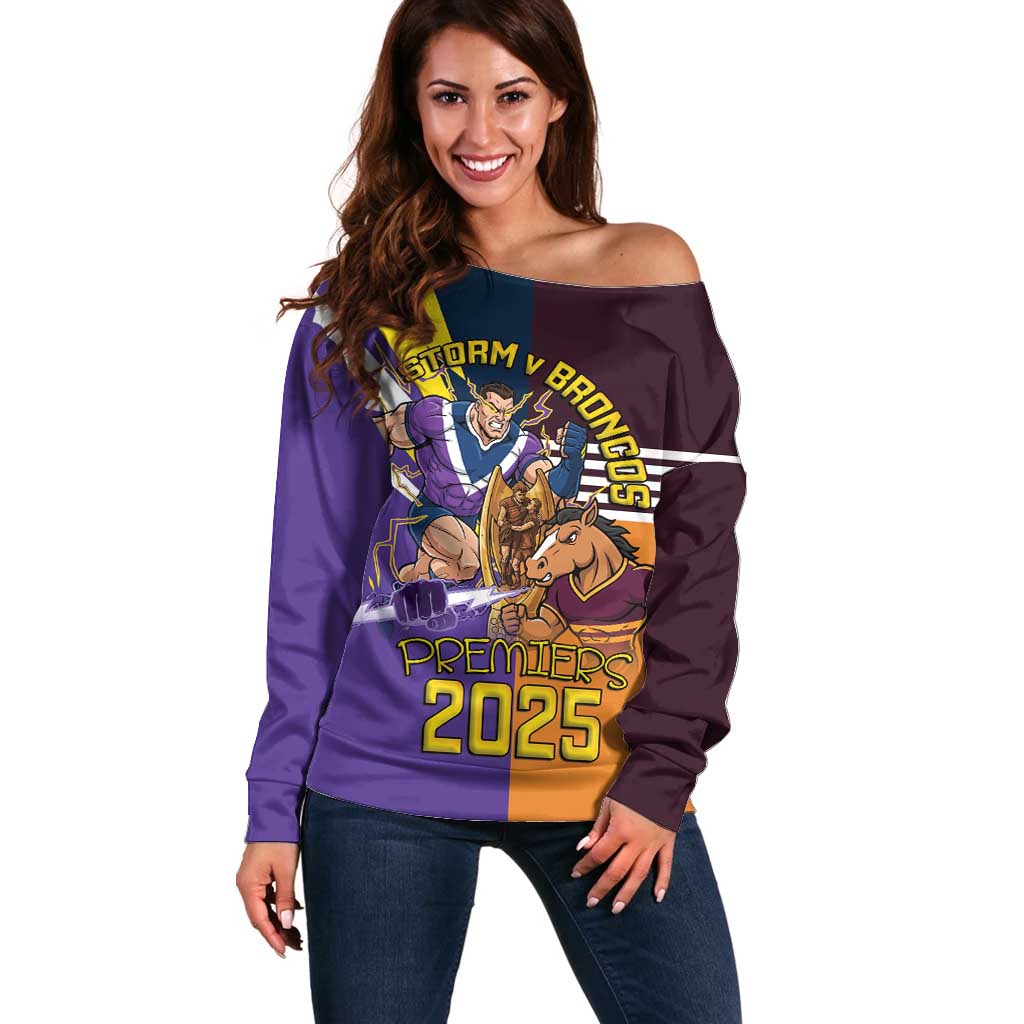 Personalised Rugby Storm vs Broncos Off Shoulder Sweater Clash for the Crown - Aussie Hoodie