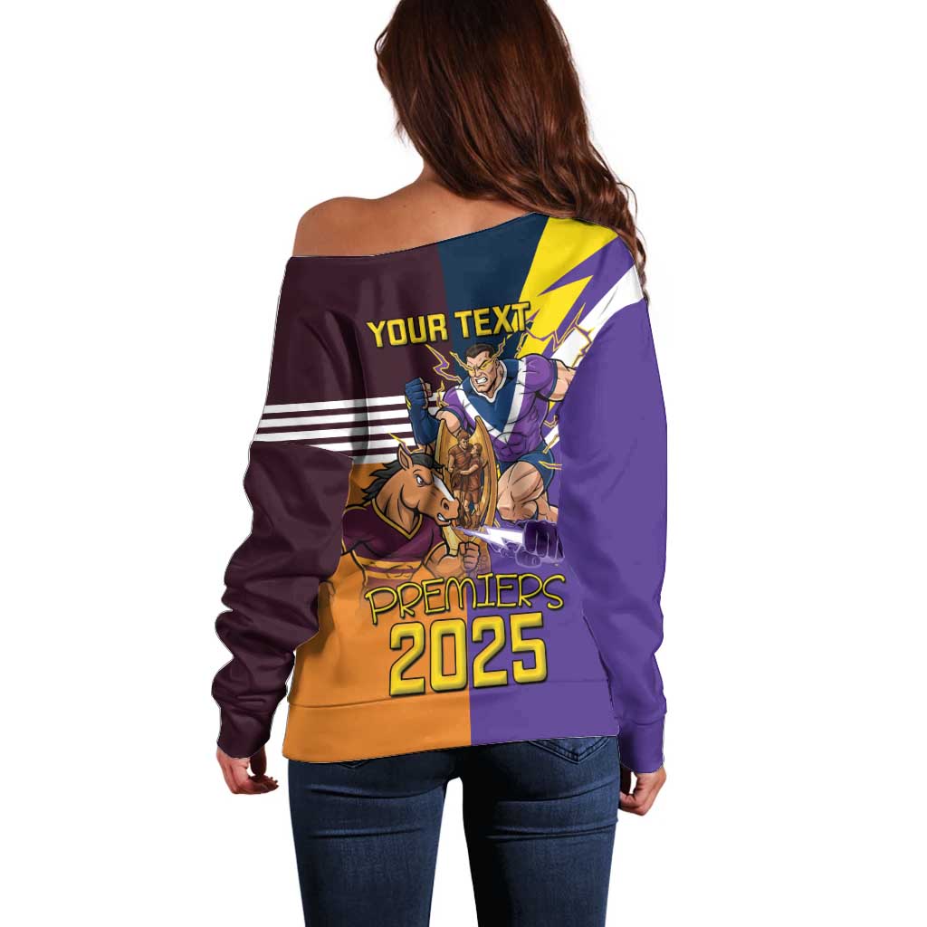 Personalised Rugby Storm vs Broncos Off Shoulder Sweater Clash for the Crown - Aussie Hoodie