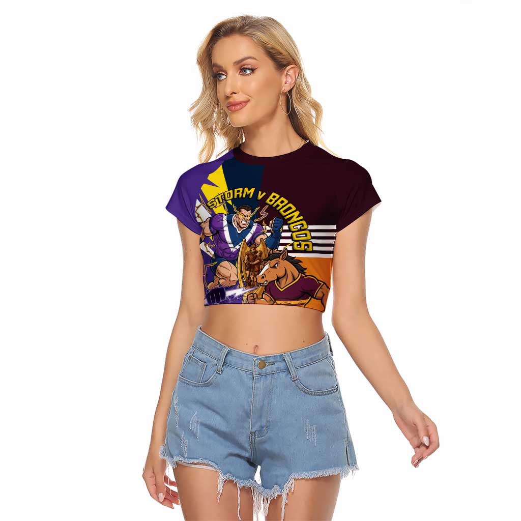 Personalised Rugby Storm vs Broncos Raglan Cropped T Shirt Clash for the Crown - Aussie Hoodie