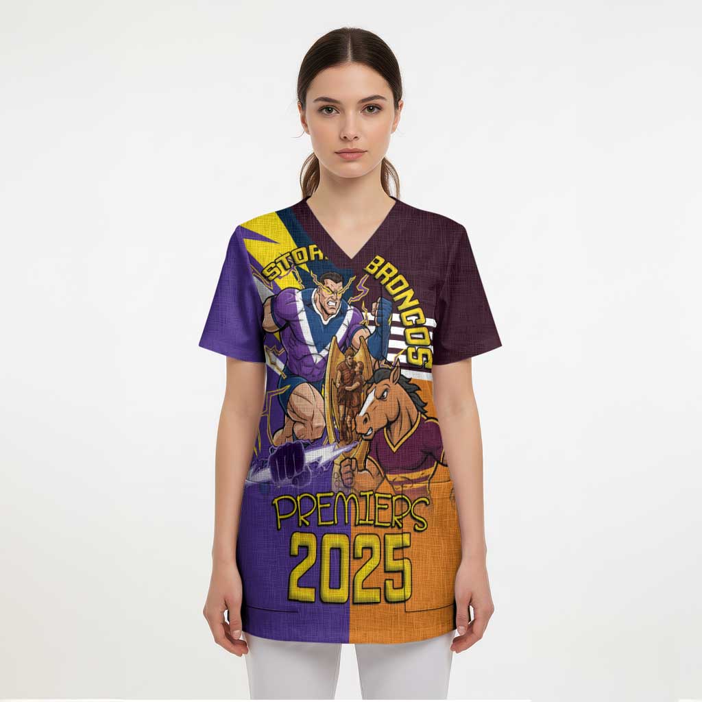 Personalised Rugby Storm vs Broncos Scrub Top Clash for the Crown - Aussie Hoodie