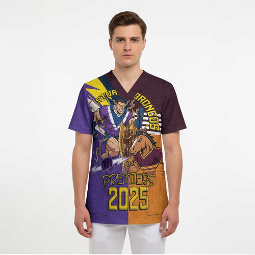Personalised Rugby Storm vs Broncos Scrub Top Clash for the Crown - Aussie Hoodie