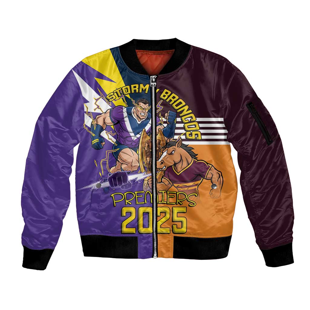 Personalised Rugby Storm vs Broncos Sleeve Zip Bomber Jacket Clash for the Crown - Aussie Hoodie