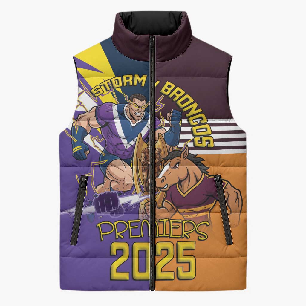 Personalised Rugby Storm vs Broncos Sleeveless Puffer Jacket Clash for the Crown - Aussie Hoodie