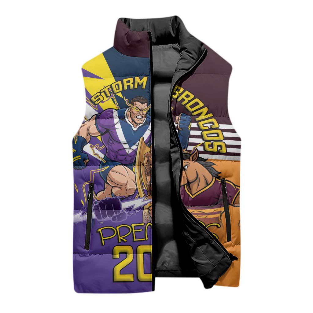 Personalised Rugby Storm vs Broncos Sleeveless Puffer Jacket Clash for the Crown - Aussie Hoodie