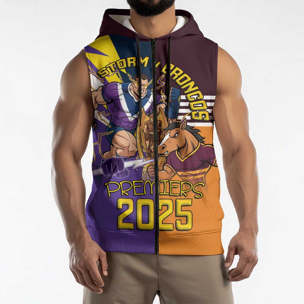 Personalised Rugby Storm vs Broncos Sleeveless Zip Hoodie Clash for the Crown LT9