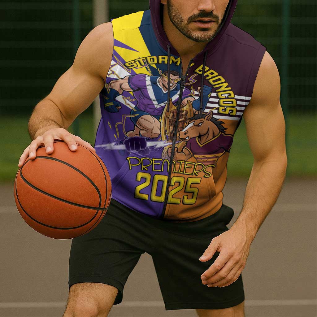 Personalised Rugby Storm vs Broncos Sleeveless Zip Hoodie Clash for the Crown LT9