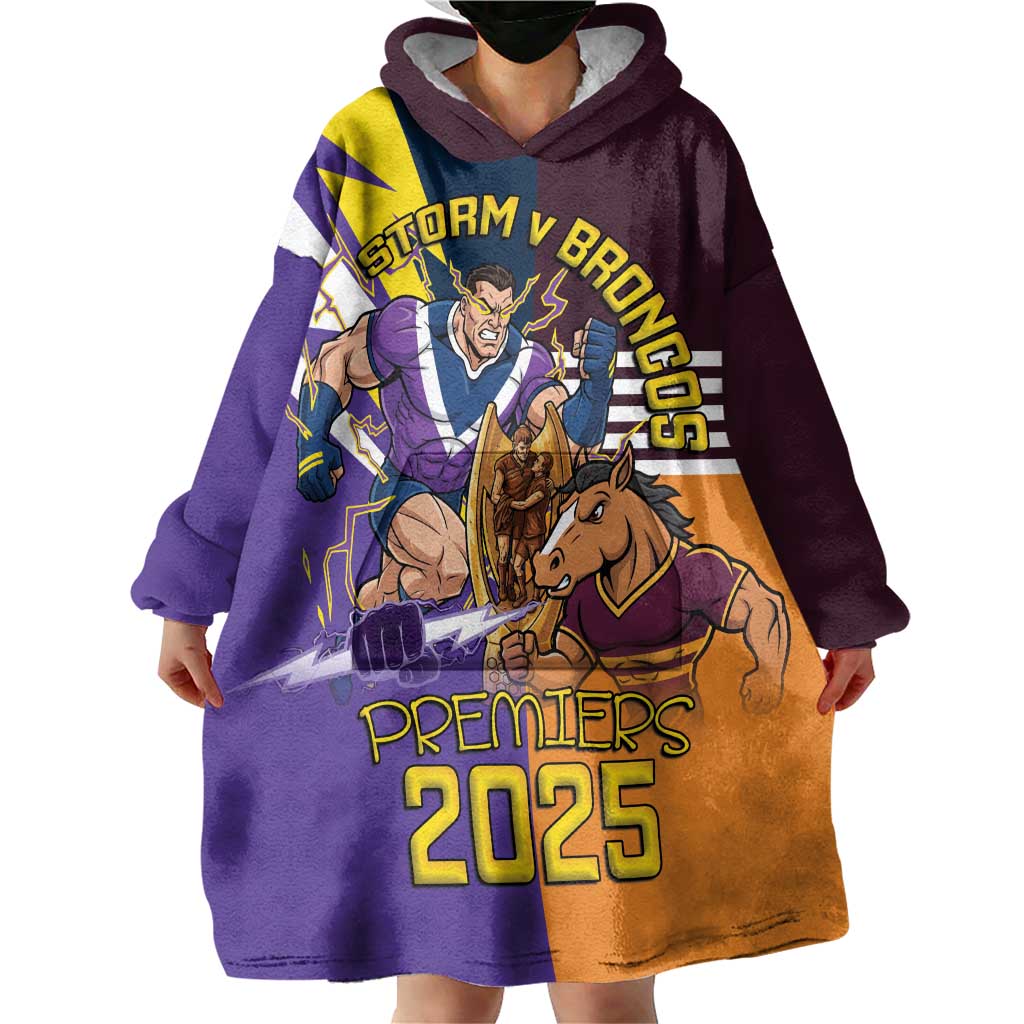 Personalised Rugby Storm vs Broncos Wearable Blanket Hoodie Clash for the Crown - Aussie Hoodie