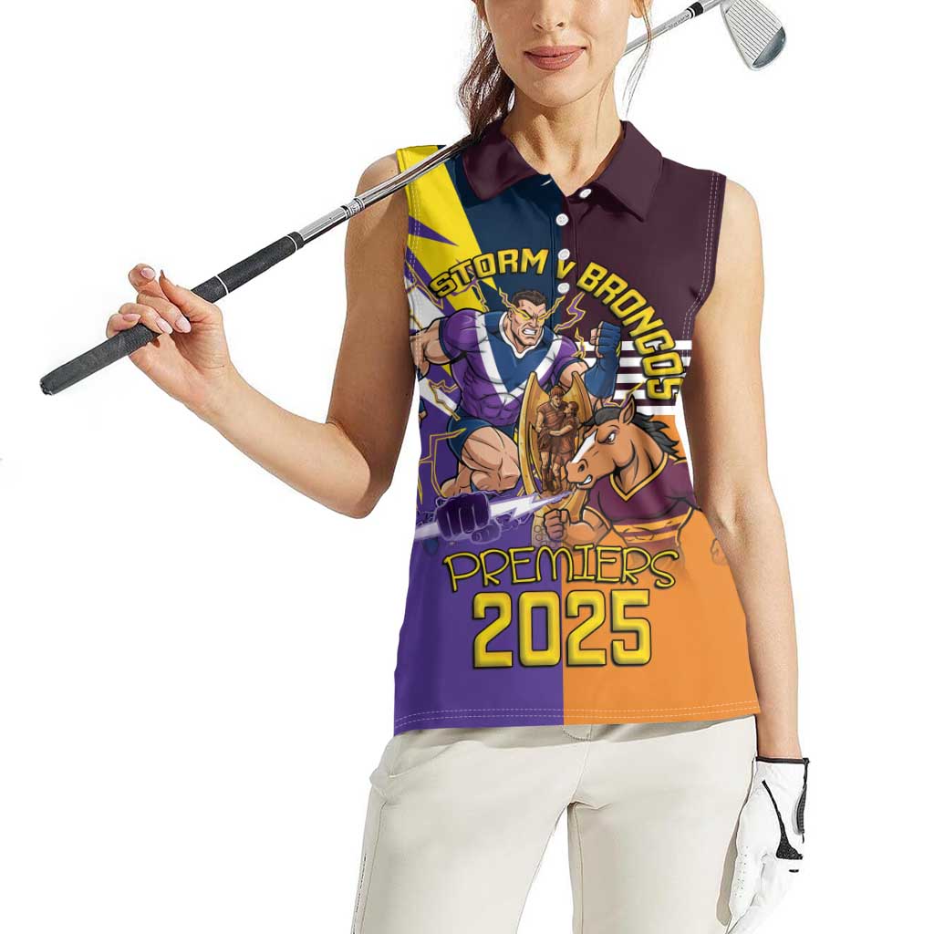 Personalised Rugby Storm vs Broncos Women Sleeveless Polo Shirt Clash for the Crown - Aussie Hoodie