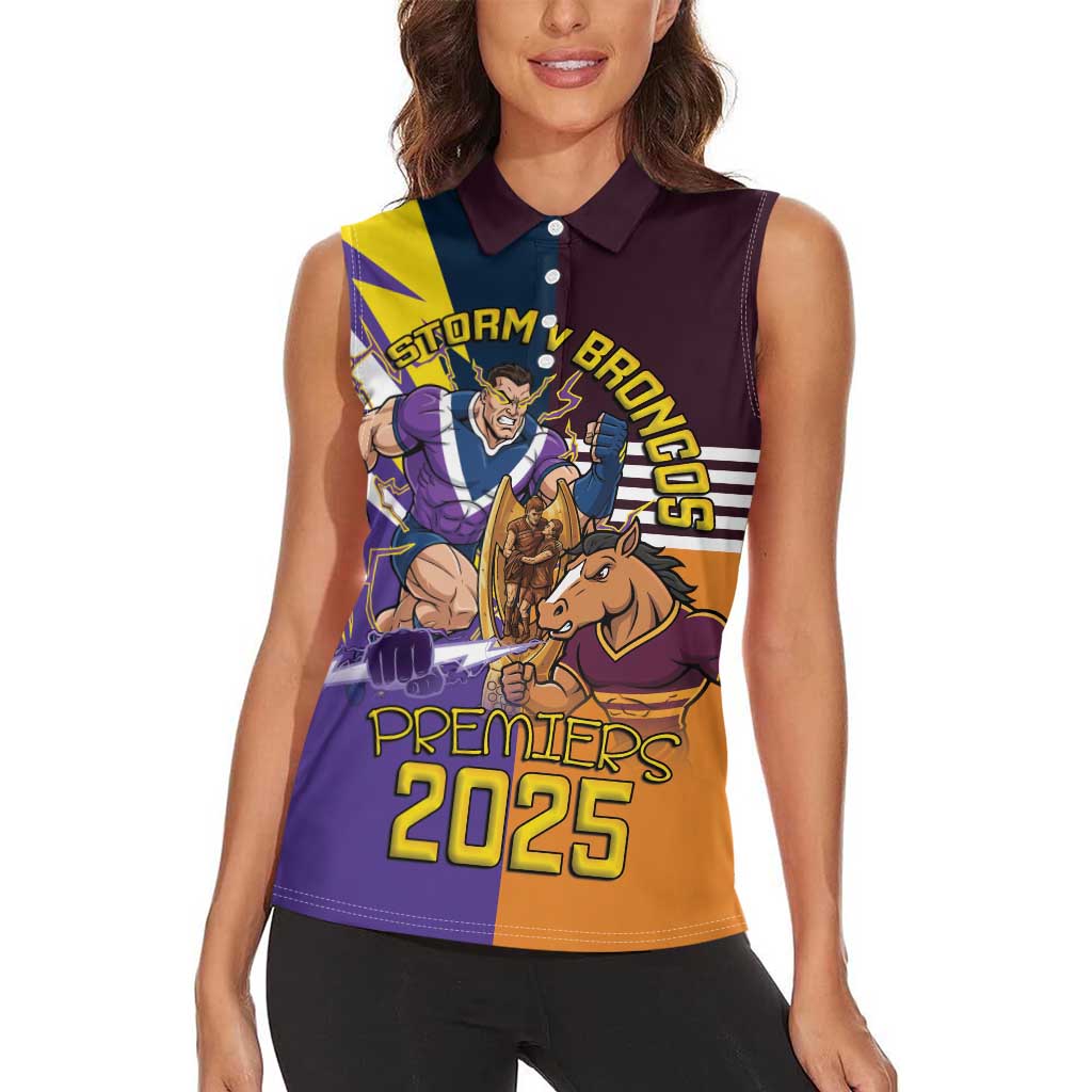 Personalised Rugby Storm vs Broncos Women Sleeveless Polo Shirt Clash for the Crown - Aussie Hoodie